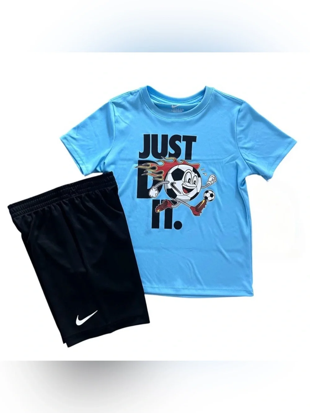 Nike Boys ⚽️ Dri-FIT 2 Piece Shorts Set Size 6 Blue Soccer Graphic Outfit NWT